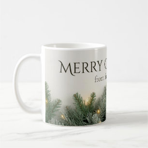 Mug Branches de pin et lumières de Noël Nom personnali