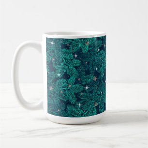 Mug Branches de pin sarcelle avec flocons de neige bla