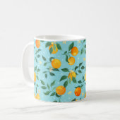 Mug Branches d'oranges avec fleurs sur un dos bleu (Devant gauche)