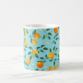 Mug Branches d'oranges avec fleurs sur un dos bleu (Centre)