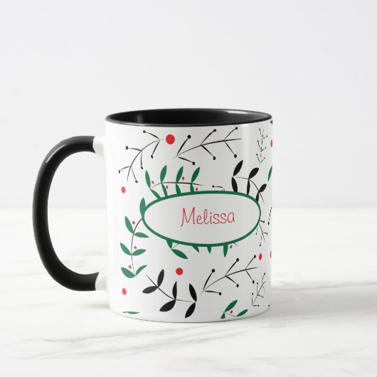 Mug Branches rétro et Berries Vert et Rouge (Gauche)