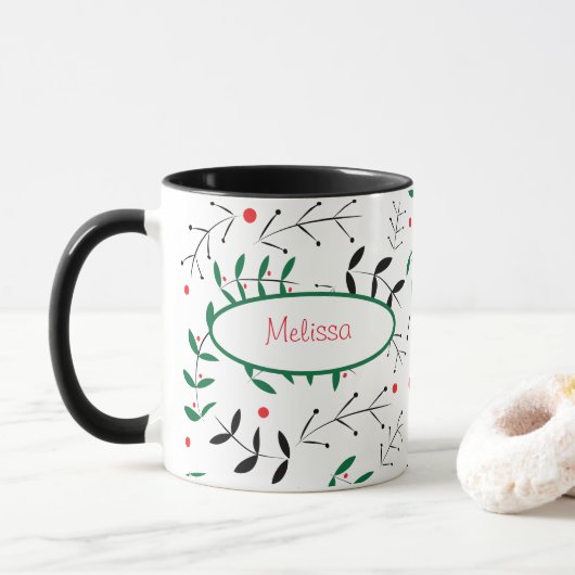 Mug Branches rétro et Berries Vert et Rouge (Avec donut)