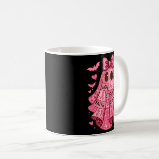 Mug Breast Cancer Hope Strength Faith Survivor Ghost W (Devant droit)