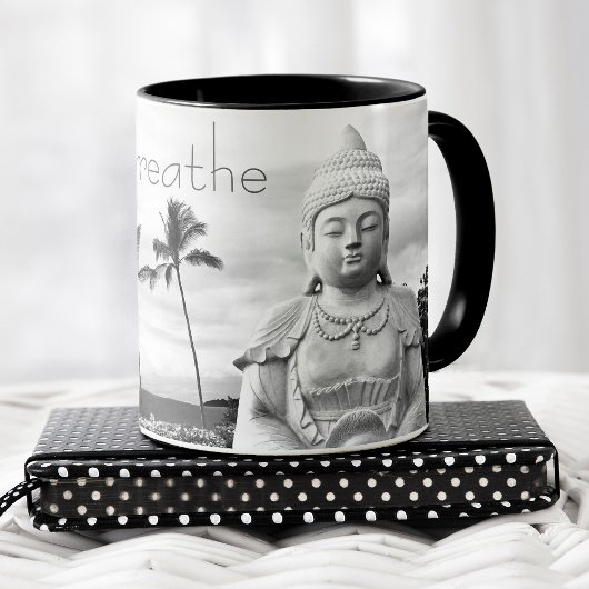 Mug Breathe Hawaii Bouddha noir blanc photo