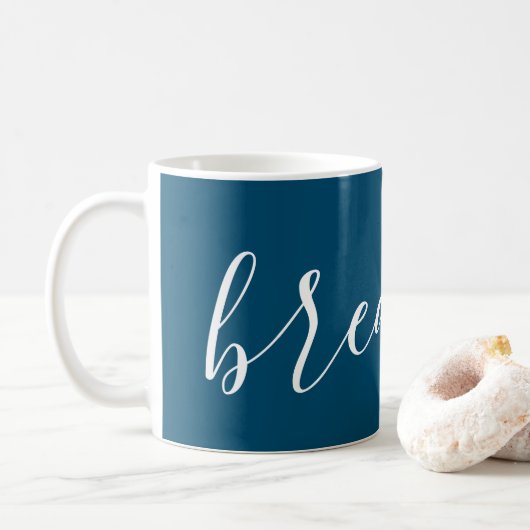 Mug Breathe Script Inspiration Moderne Bleu Blanc Bleu (Avec donut)