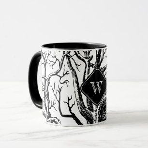 Mug Brèches Abstraites en noir rustique Monogramme