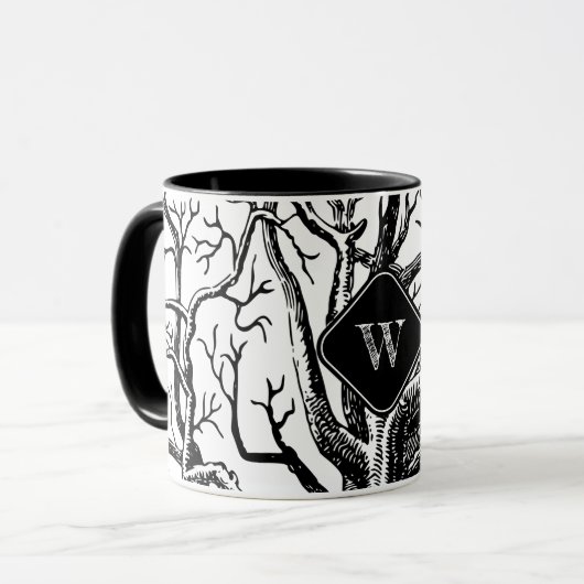 Mug Brèches Abstraites en noir rustique Monogramme (Devant gauche)