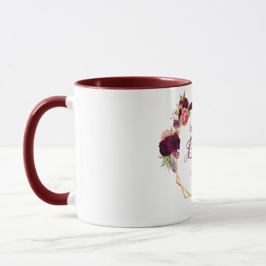 Mug Bride blanc fleuri or géométrique nom du mariage (Gauche)