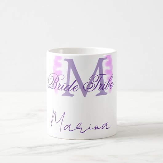 Mug Bride tribe monogram purple ruffle pink border spa (Centre)