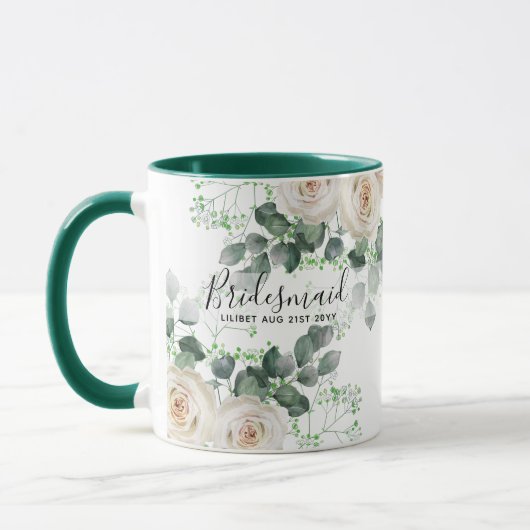 Mug Bridesmaid Cadeaux Roses Blanches Thème Personnali (Gauche)