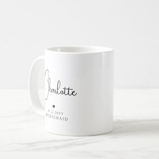 Mug Bridesmaid Mariage Simple Modern Script Nom (Devant gauche)
