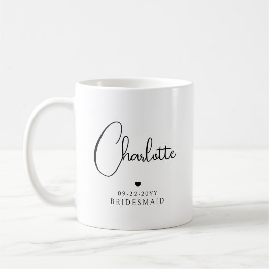 Mug Bridesmaid Mariage Simple Modern Script Nom (Gauche)