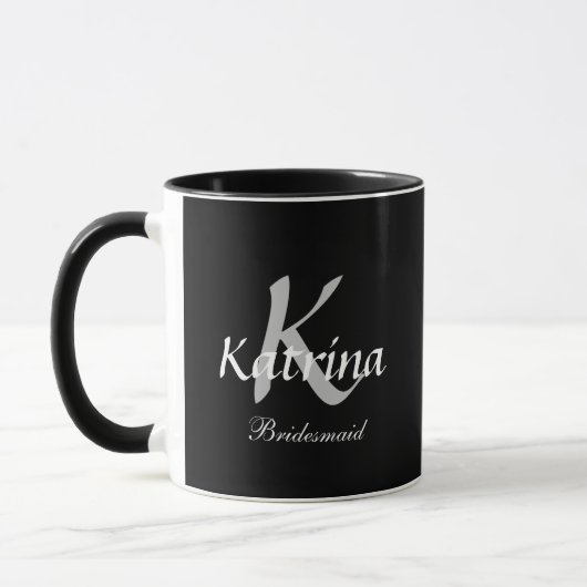 Mug Bridesmaid Monogramme initial Noir Nom personnalis (Gauche)