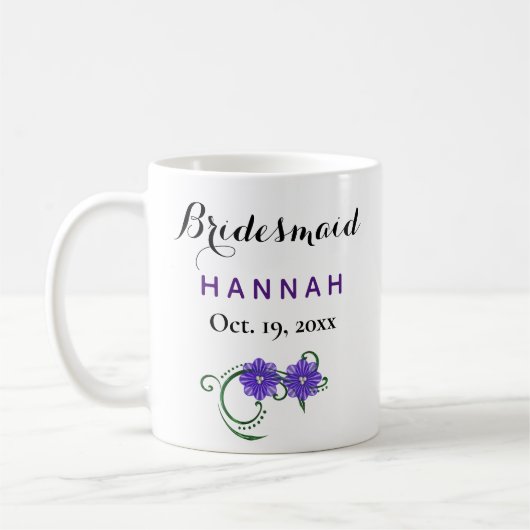 Mug Bridesmaid Typographie moderne Purple Floral Maria (Gauche)