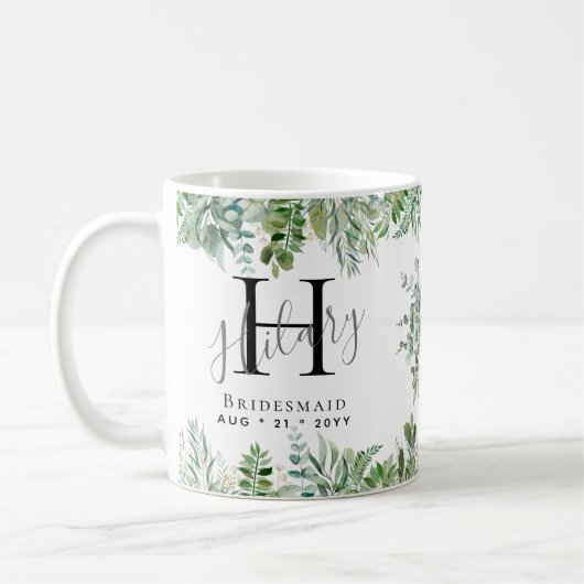 Mug Bridesmaids personnalisées Monogram Greenery Maria (Gauche)
