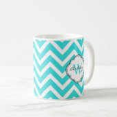 Mug Bright Aquamarine Chevron Stripes avec Monogramme (Devant droit)
