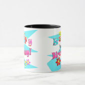 Mug Bright blue blanc rose enfants amusant fleurs dess (Centre)