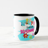 Mug Bright blue blanc rose enfants amusant fleurs dess (Devant droit)