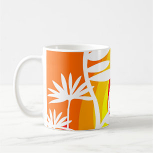 Mug Bright Orange and White Botanical Design