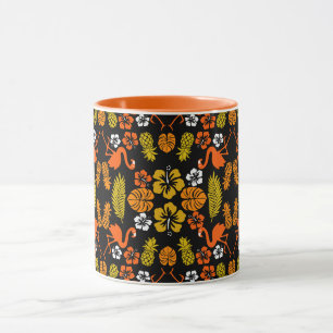 Mug Bright Orange Floral Tropical Motif