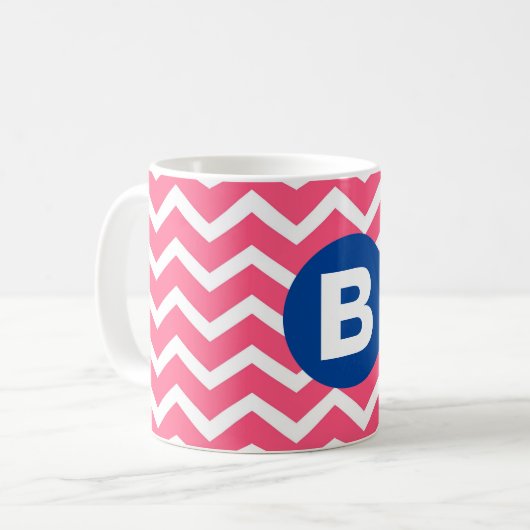 Mug Bright Pink and White Chevron Pattern Monogram (Devant gauche)