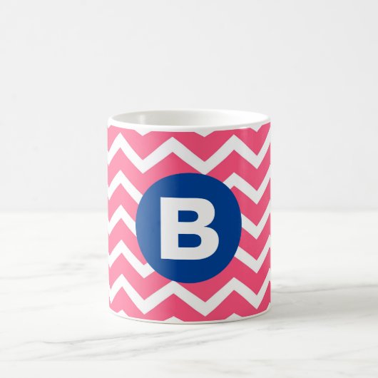 Mug Bright Pink and White Chevron Pattern Monogram (Centre)