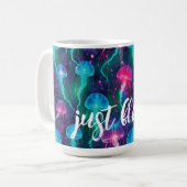 Mug Bright Pink Blue Aqua Jellyfish "Just Float" (Devant gauche)