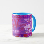 Mug Bright Pink + Purple Camouflage Glitter Camo Name (Devant droit)