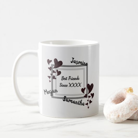 Mug Bright Red Heart BFF Friendship Best Friends (Avec donut)