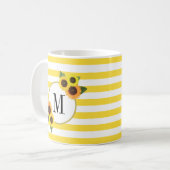 Mug Bright Stripes Yellow Sunflower Monogramme Floral (Devant gauche)