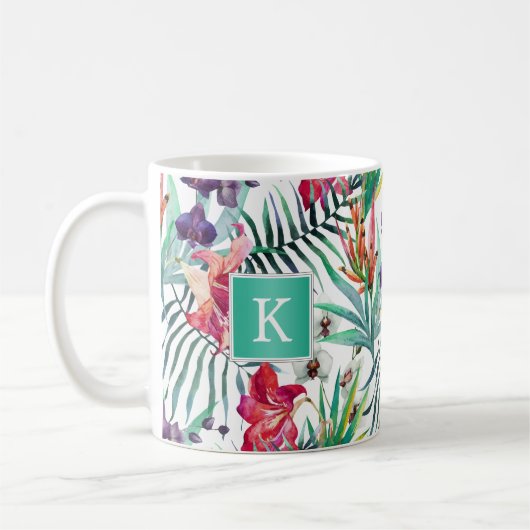 Mug Bright Tropical Floral avec Monogramme (Gauche)
