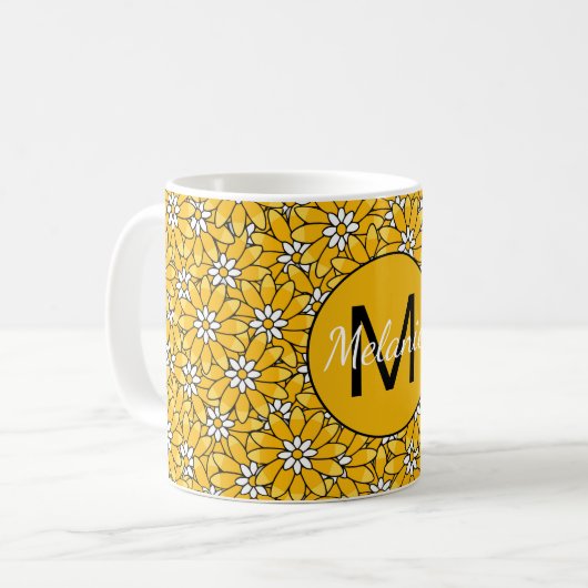 Mug Bright Yellow Overlapping Floral Pattern (Devant gauche)