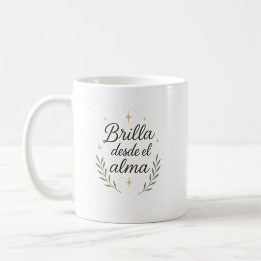 Mug ✨ Brilla desde el alma – Caligrafía Botánica (Gauche)