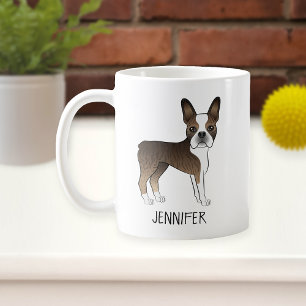Mug Brindle Boston Terrier Cute Cartoon Chien & Nom