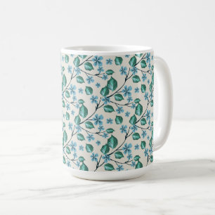 Mug Brins avec des feuilles vertes et des fleurs bleue