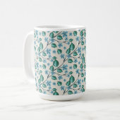 Mug Brins avec des feuilles vertes et des fleurs bleue (Devant gauche)