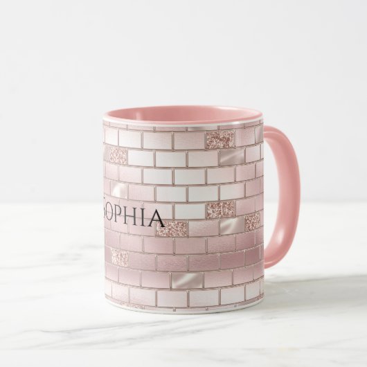 Mug Briques rose vierge de verre (Devant droit)