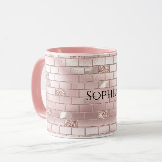 Mug Briques rose vierge de verre (Devant gauche)