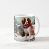 Mug Brittany Spaniel Dog à Noël de neige (Devant droit)