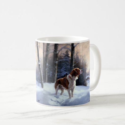 Mug Brittany Spaniel Laissez Neige Noël (Devant droit)