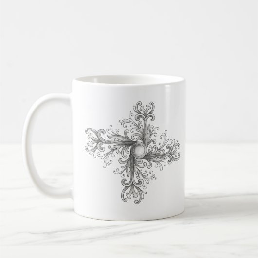 Mug Broche Quatrefoil à Filigrane d'Argent et Perle (Gauche)