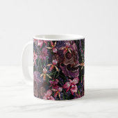 Mug Broderie crâne humain et fleurs d'orchidées roses (Devant gauche)