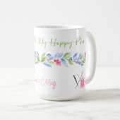 Mug Broderie Fleurie Aquarelle Endroit Heureux NOM (Devant droit)