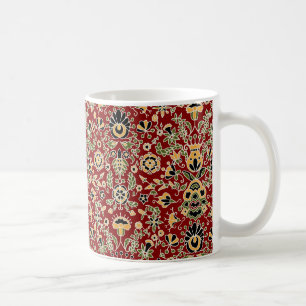 Mug Broderie folle Jaune, Vert, Noir sur Rouge profond