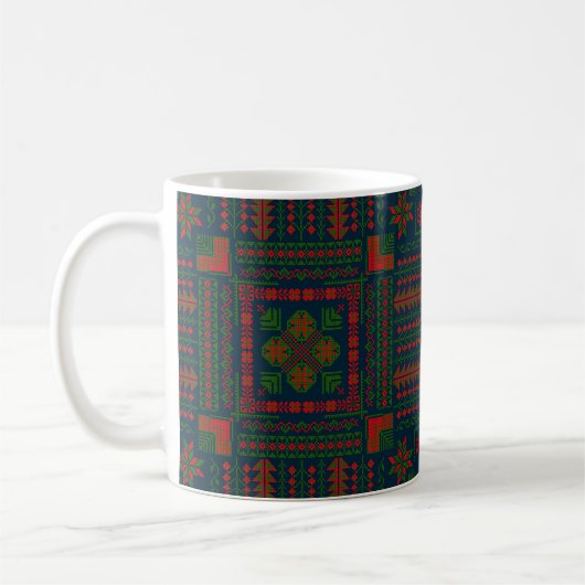 Mug Broderie palestinienne Tatreez rouge vert 5 Motif (Gauche)