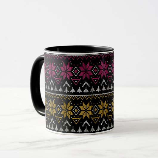 Mug Broderie point de croix Noël joyeux sweat hideux (Devant gauche)