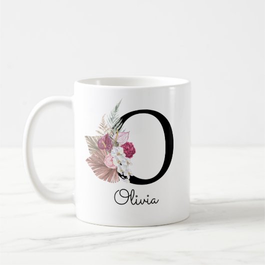 Mug Broderie Rose Boho Fleur Initiale O (Gauche)