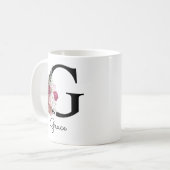 Mug Broderie Rose Boho Florale Initiale G (Devant gauche)