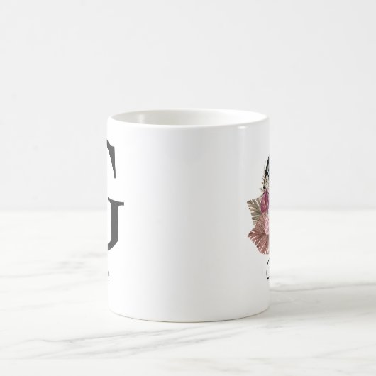 Mug Broderie Rose Boho Florale Initiale G (Centre)