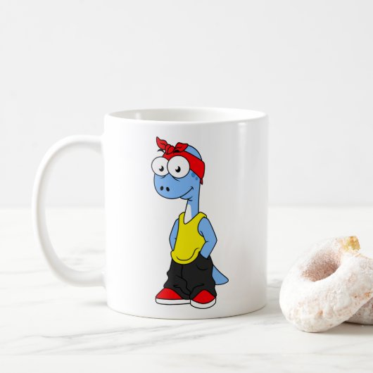 Mug Brontosaurus Habillé De Vêtements Hip hop. (Avec donut)